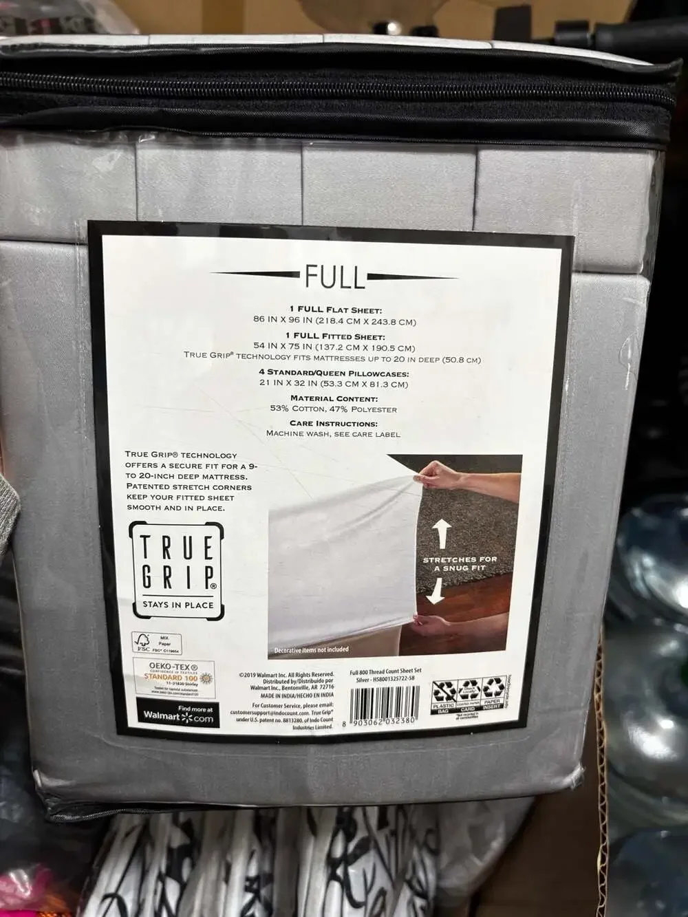 800 Thread Count Cotton Rich Sateen Weave 6 Piece Sheet Set, Full, Silver